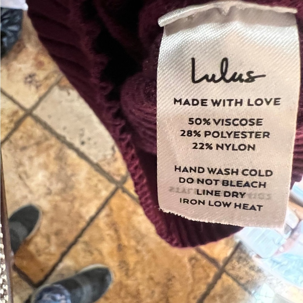 Lulu's One-Shoulder Knit Dress in Burgundy, Beige, and Light Blue - Picture 7 of 16